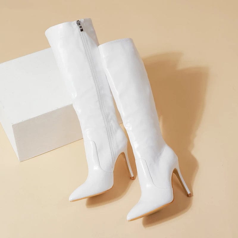 Knee High Boots Sexy Pointed Toe 2022 Women Thin High Heel Ladies Patent PU Leather Side Zipper Party 35-42 Women's Boots