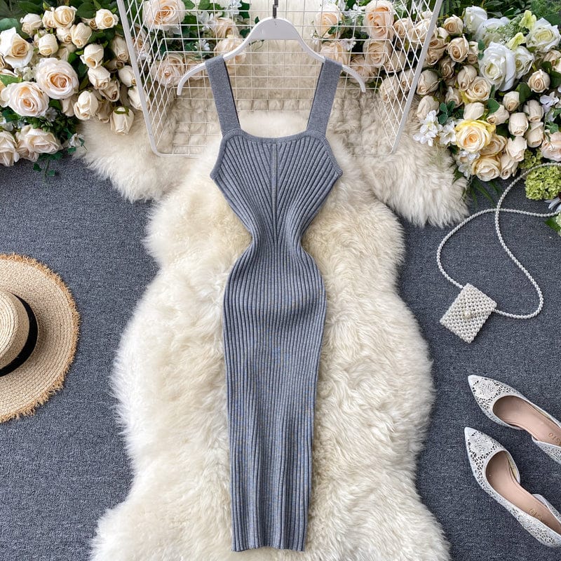 Knitted dress women's summer dress 2023 new style square neck suspender skirt sexy temperament bottom skirt