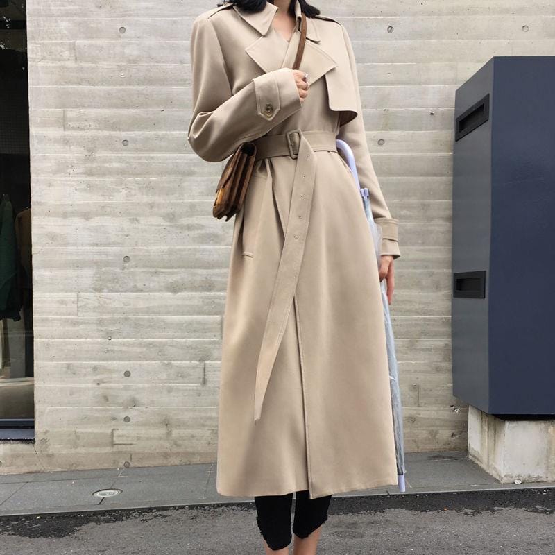 L / Apricot Wholesale Autumn Winter Luxury Popular Long Sleeve Black Windbreaker Long Trench Coat For Women