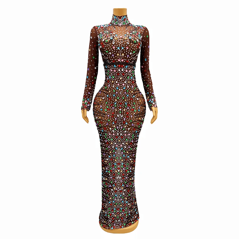 L / as picture Novance Y3366 Winter Clothes for Women 2024 Long Sleeves Beaded Dresses Luxury Women Gowns Evening Dresses Formal Party