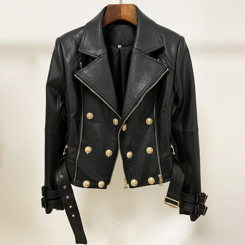 L / Black European And American New Style Spring Women's Jacket Fashion Slim Double Zipper Motorcycle Leather Jacket