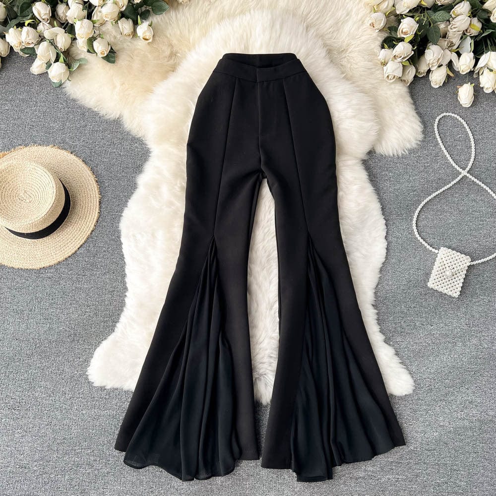 L / black Factory direct sales Mesh irregular stitching design style Casual Pants flare pants women