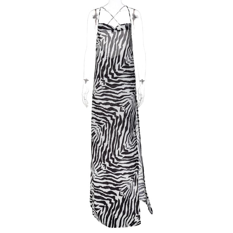 L / black New look boutique 2023 wholesale summer strapless bodycon maxi print zebra dresses women