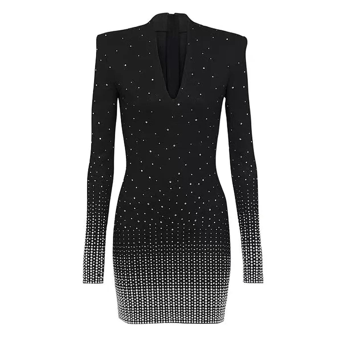 L / Black New Sexy Fashion Black Long Sleeve Dress Pearls And Diamond Beading Party Dresses