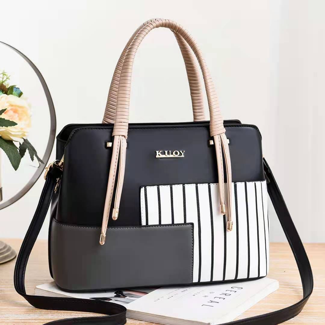 L / black New stripe splicing design women hand bags handbags elegant commuting casual shoulder cross body bag wholesale custom