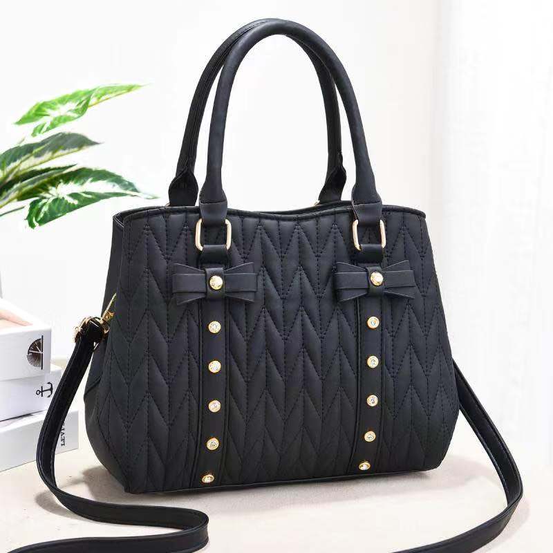 L / black New style bow rivet stitching fashion women hand bags  bighandbag women  one shoulder crossbody bag 13170