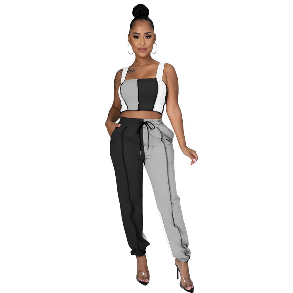 L / Black white gray 2022 Summer Hot Sales Sleeveless Two Sets Two Piece Pants Summer Women 2 Piece Set Clothing