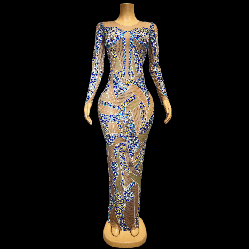 L / Blue NOVANCE robes de soirees femme luxury shiny blue diamonds prom dresses 2023 evening gowns sexy luxury dresses women elegant for