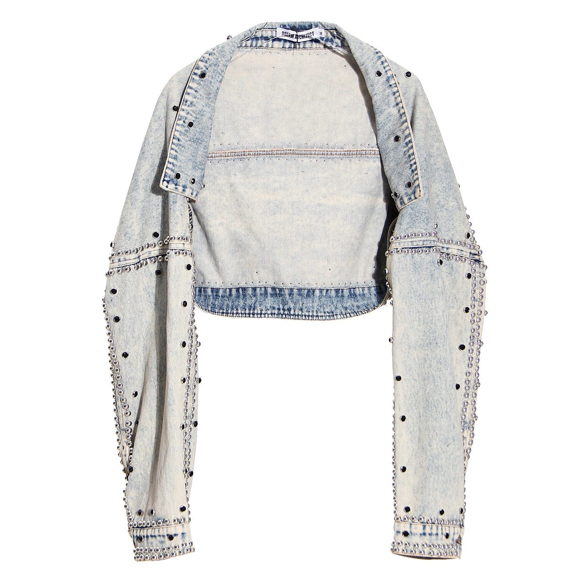 L / Blue OUDINA Fashion Shawl-style Casual Loose Jacket Women's Cropped Jackets Studded Denim Jean Jacket