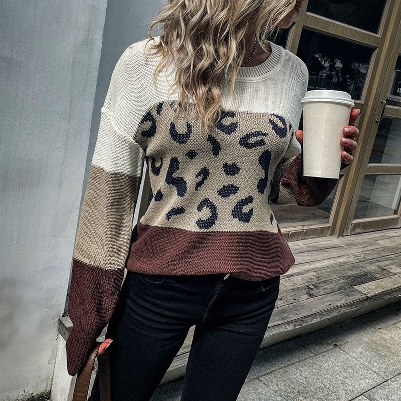 L / Coffee brown 2022 Fall Winter Women Knit Clothing Famous Brand Long Sleeve Jacquard Knit Pullover Designer Crew Neck Long Knitting Sweater