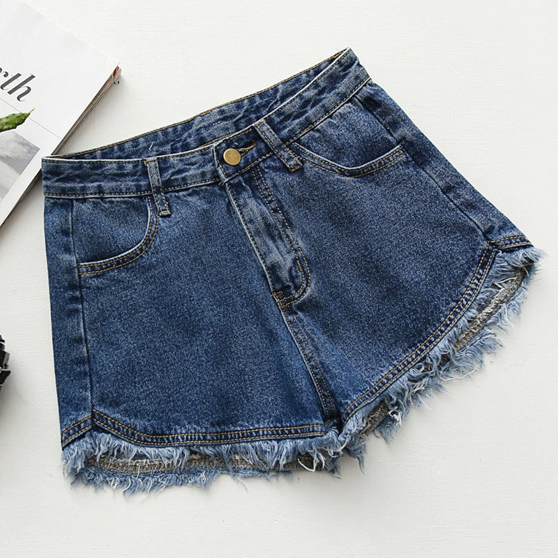 L / Dark blue Wholesale 2022 Summer Zipper Fly Lady Casual Denim Ripped Shorts Women Short Jeans