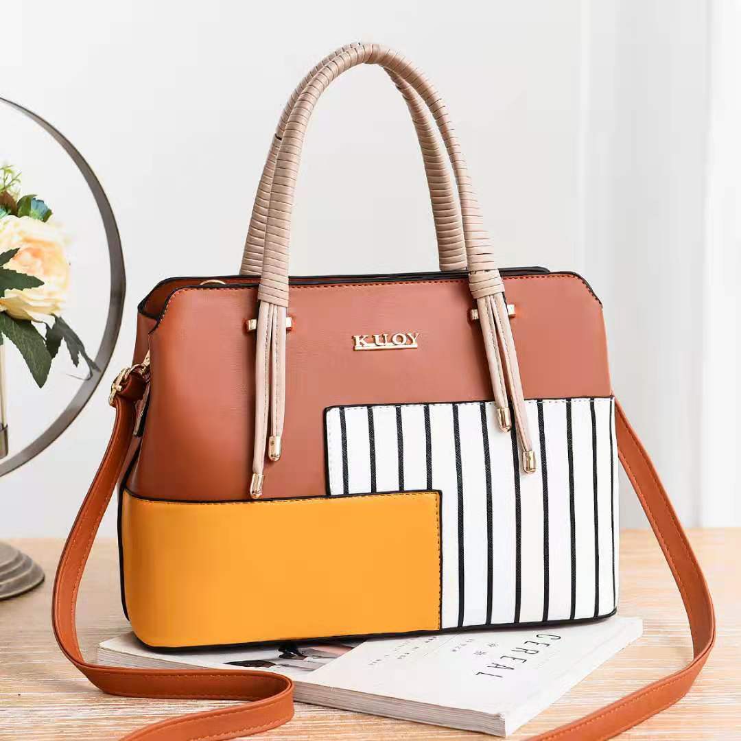 L / Earthy yellow New stripe splicing design women hand bags handbags elegant commuting casual shoulder cross body bag wholesale custom