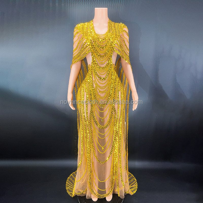 L / Golden Novance New Years Eve Party Supplies Sequins Graceful Evening Gown Cocktail Christmas Dress Vestidos Largos Psra Damas De Honor