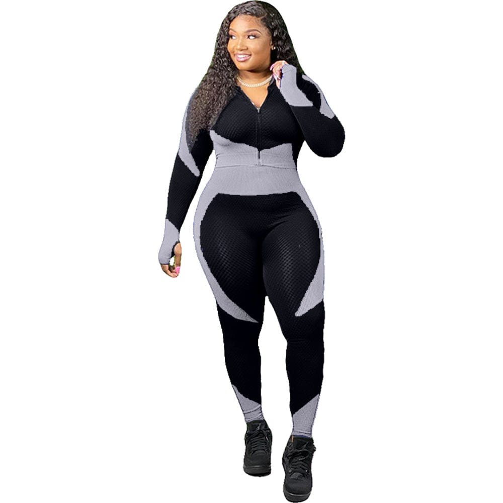 L / Gray Autumn and winter new yoga suit Plus Size Jogging Outfits  two-piece fashion leisure suit