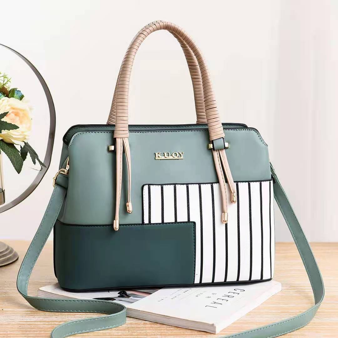 L / green New stripe splicing design women hand bags handbags elegant commuting casual shoulder cross body bag wholesale custom