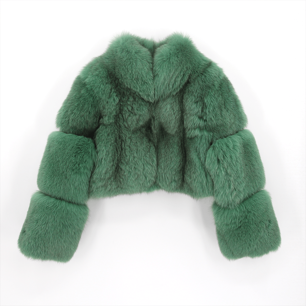 L / Green QIUCHEN QC22062 2022 New Luxurious Fluffy Women Fashion High Quality Fox Fur Coat Winter Warm Cropped Jacket