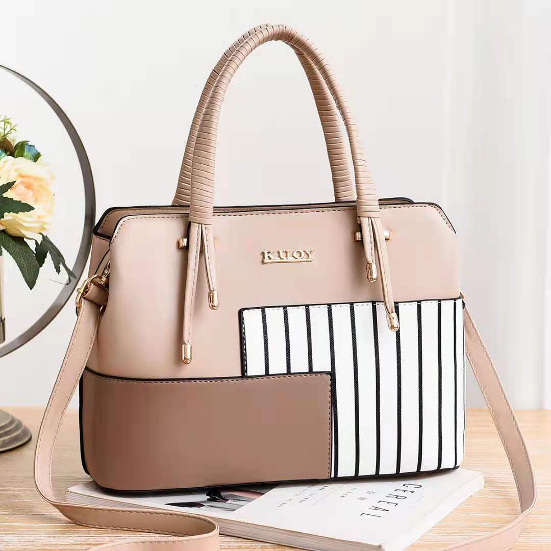 L / Khaki New stripe splicing design women hand bags handbags elegant commuting casual shoulder cross body bag wholesale custom