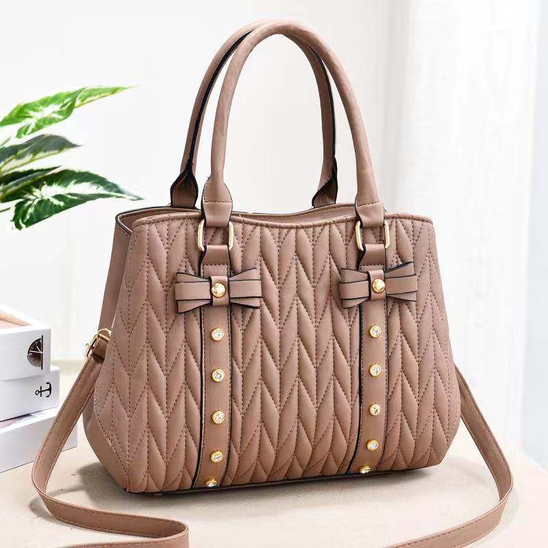 L / Khaki New style bow rivet stitching fashion women hand bags  bighandbag women  one shoulder crossbody bag 13170