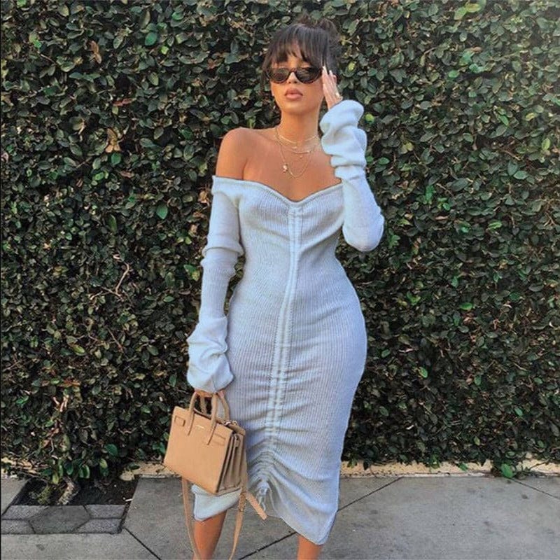 L / Light Blue Casual ladies Dress 2022 Autumn Women clothing Office Dress For Women Formal High Quality Elegant Long Sleeve Midi Dresses