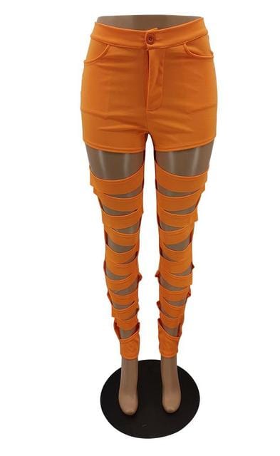 L / Orange Yuerwang Women Pants 2022 Spring Broken Hole Leg Trousers Loose Sexy Long Hollow Out Pants Fashion 2022 New Arrival