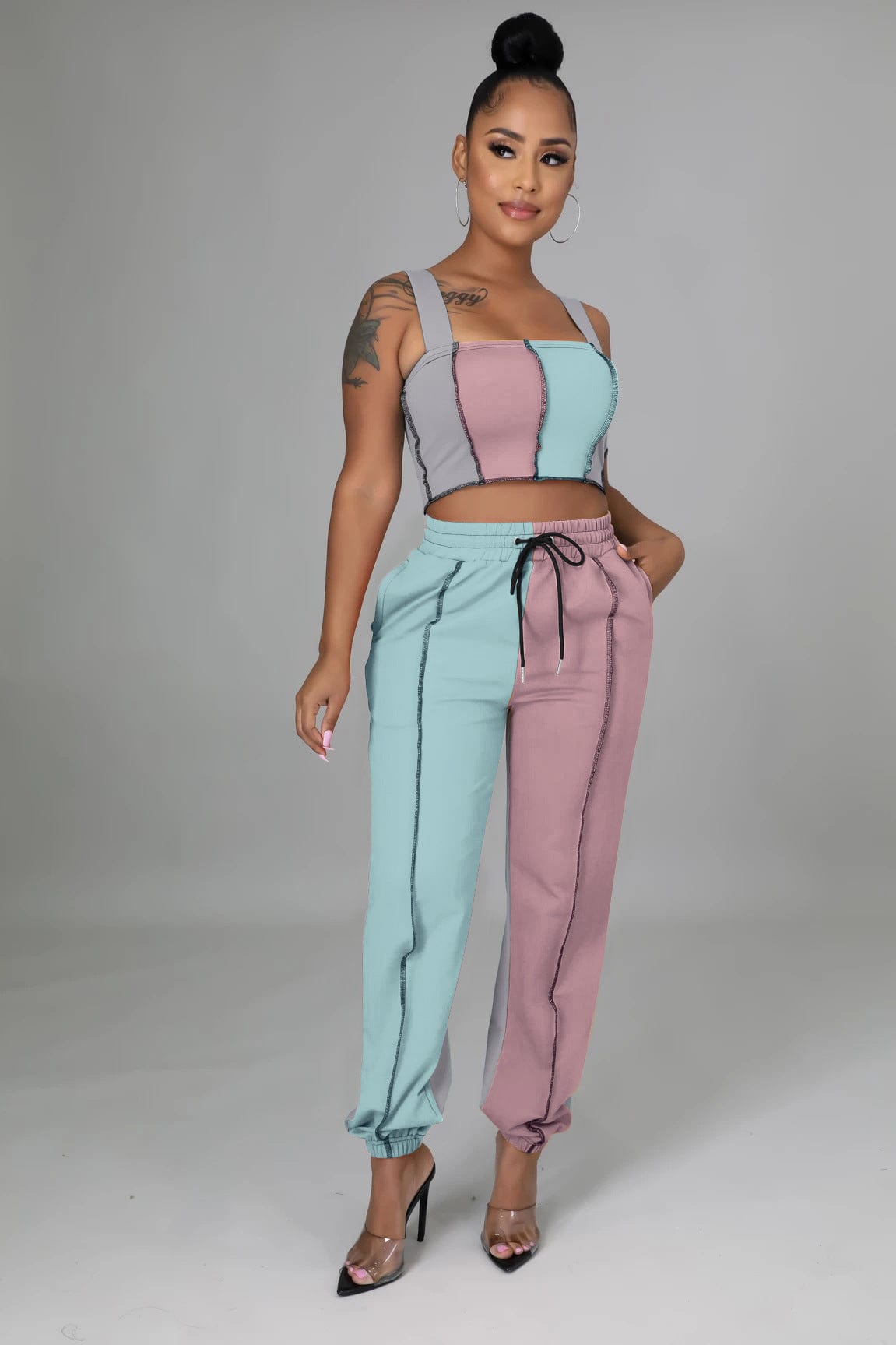 L / Pink blue gray 2022 Summer Hot Sales Sleeveless Two Sets Two Piece Pants Summer Women 2 Piece Set Clothing