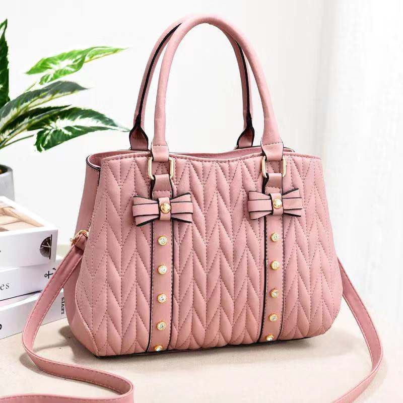 L / Pink New style bow rivet stitching fashion women hand bags  bighandbag women  one shoulder crossbody bag 13170