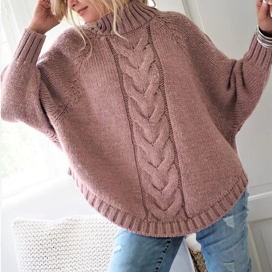 L / Pink New Women's Pullover Sweater Loose European American Idle Style Turtleneck