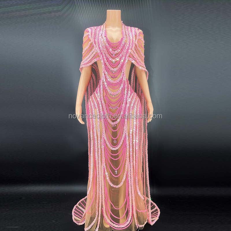 L / Pink Novance New Years Eve Party Supplies Sequins Graceful Evening Gown Cocktail Christmas Dress Vestidos Largos Psra Damas De Honor