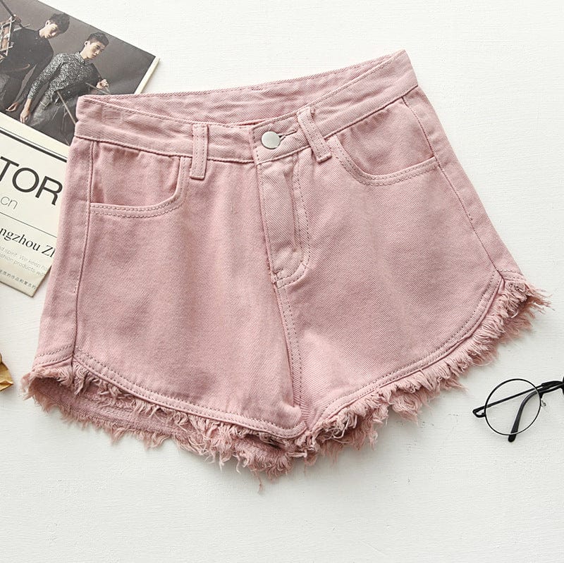 L / Pink Wholesale 2022 Summer Zipper Fly Lady Casual Denim Ripped Shorts Women Short Jeans