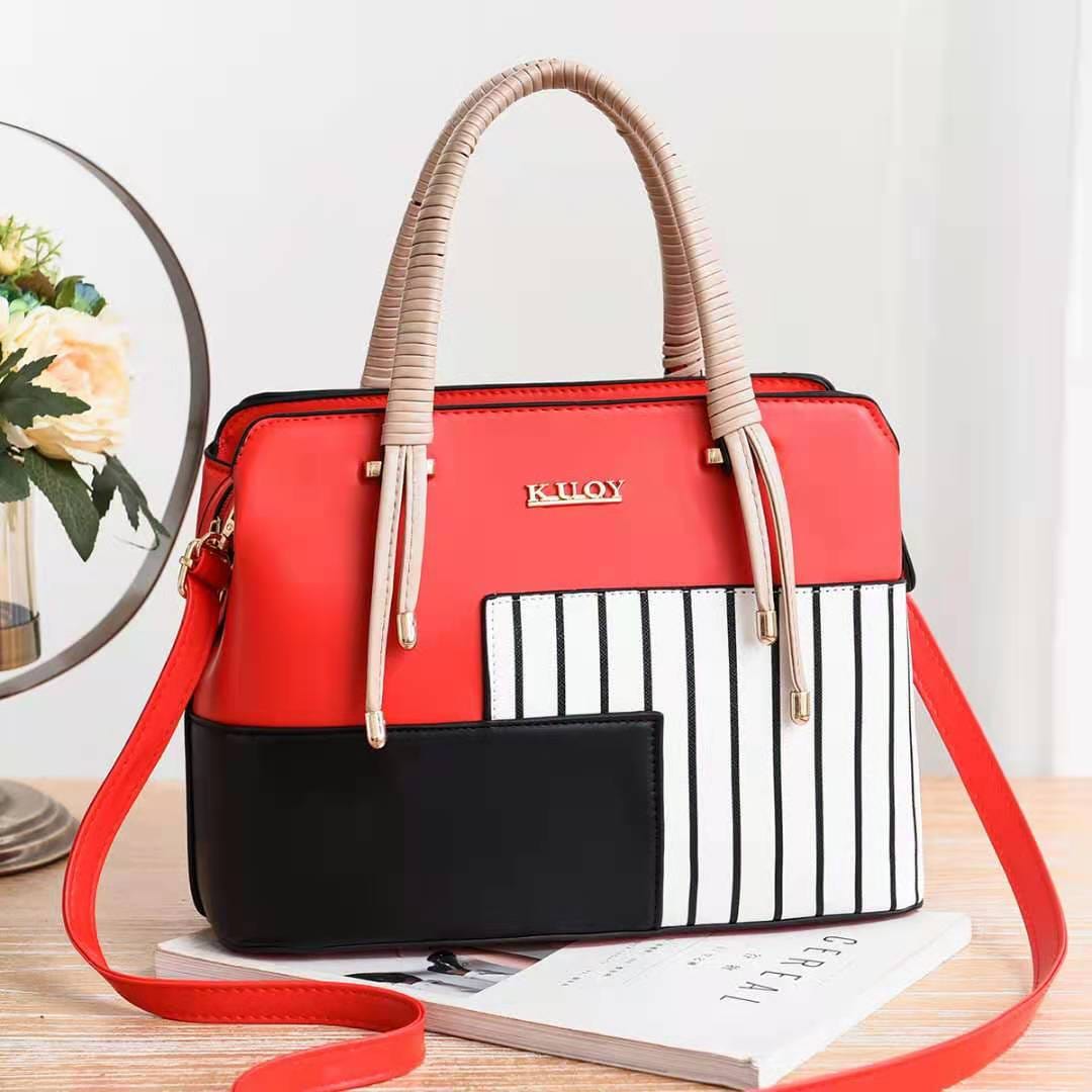 L / Red New stripe splicing design women hand bags handbags elegant commuting casual shoulder cross body bag wholesale custom