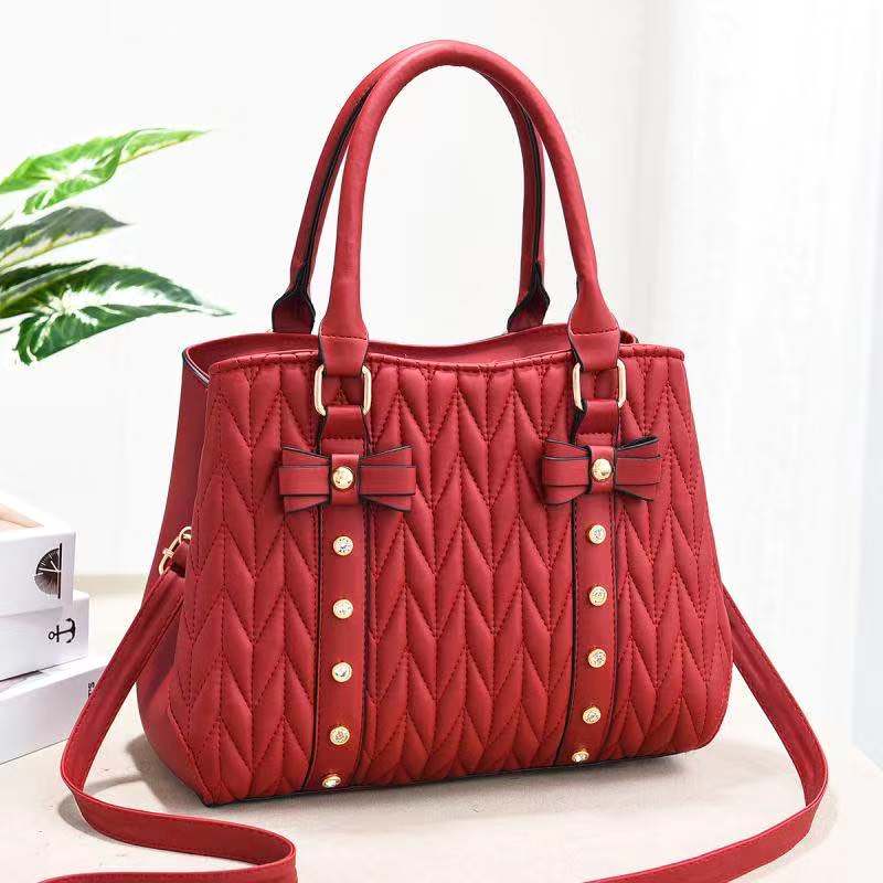 L / Red New style bow rivet stitching fashion women hand bags  bighandbag women  one shoulder crossbody bag 13170