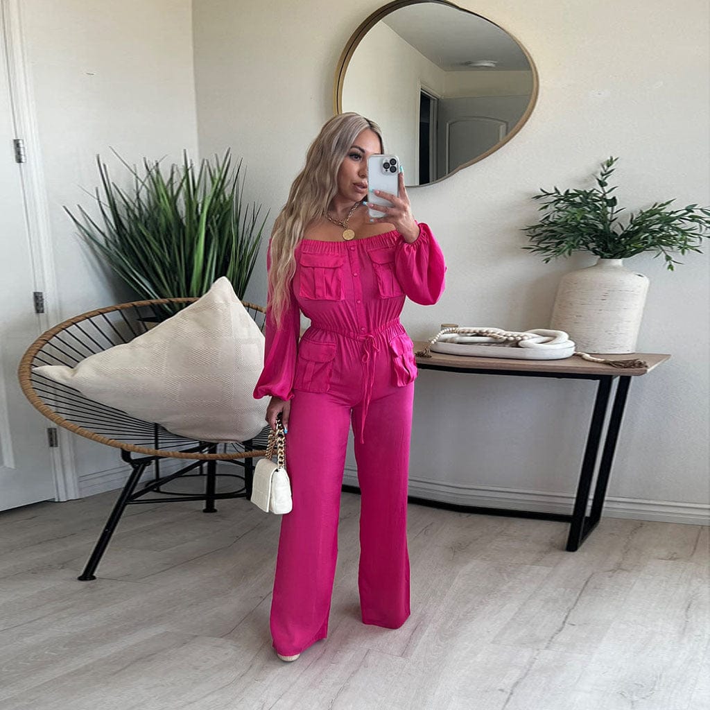 L / Rose Madder Sharee Clothing Stretchable With Pocket Off The Shoulder Jumpsuit Women Drawstring Woman Jumpsuit Elegant Cloths For Women