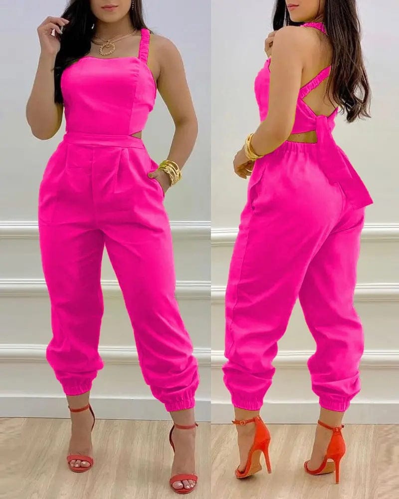 L / rose red Wholesale Women's Loose Cut Out One Piece Jumpsuit Workout Sleeveless Backless  Cargo Jumpsuits Women 2022