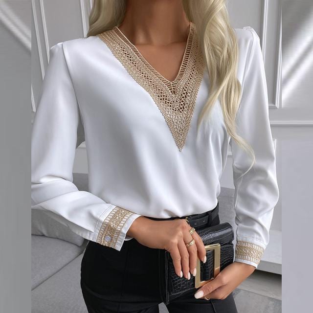 L / White New Styles V Neck Top Cotton White Irregular Blouse Shirt blusas elegantes de mujer Woman Blouses