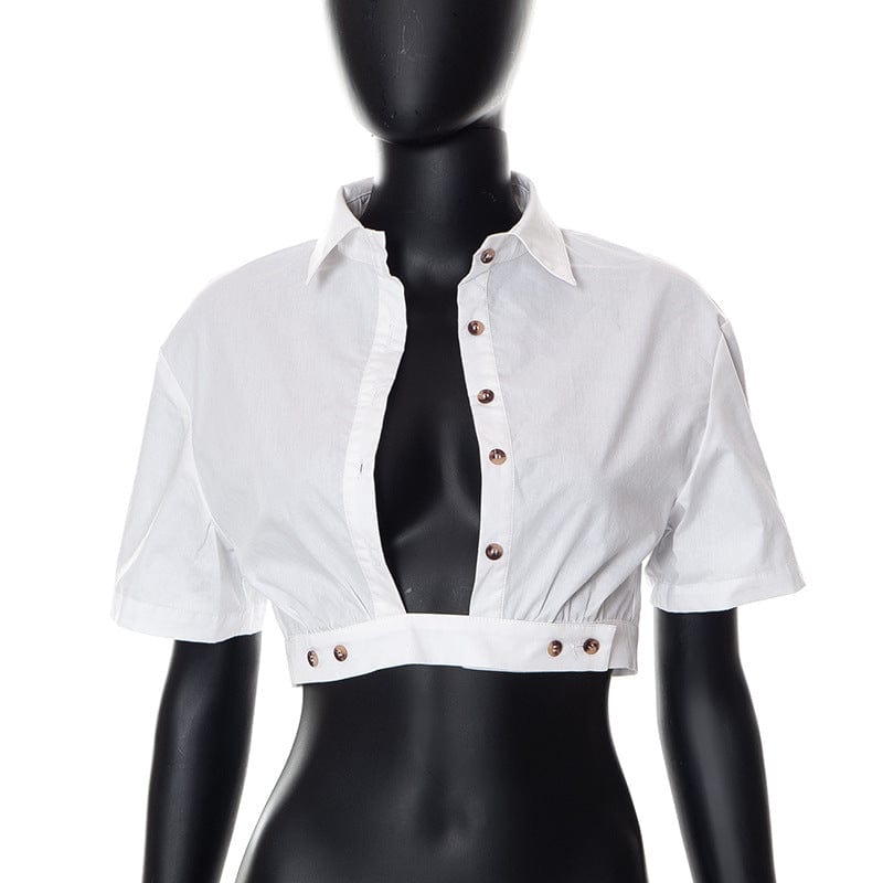 L / White Newly Design 2022 Summer Casual White Button Shirt Turn Down Collar Shirt Women Mini Cardigan Crop Tank Top