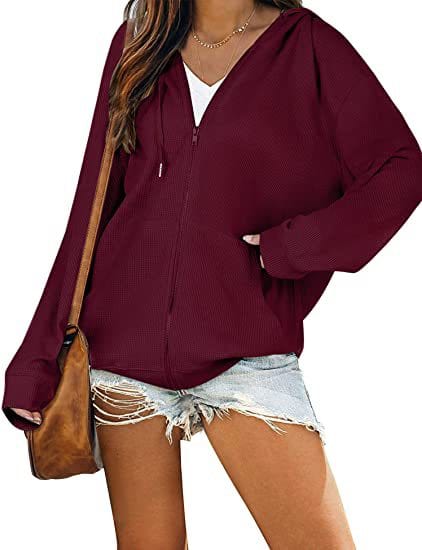 L / Wine red 2022 New Style Women's coats Oversize Hooded Sweater Women Long Sleeve Casual Coaters sweatshirt clothing