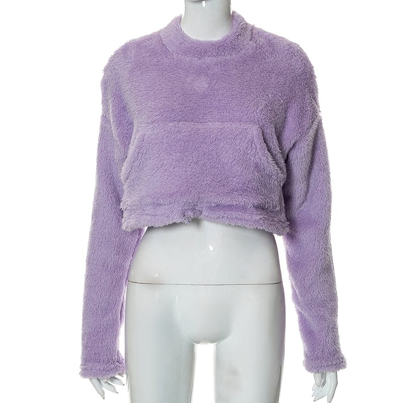 L / X22TP550 Purple CUTENOVA X22TP550 2022 Hot Sale Fashion Home Indoor Winter Women's Cashmere Sweaters Solid Crop Top