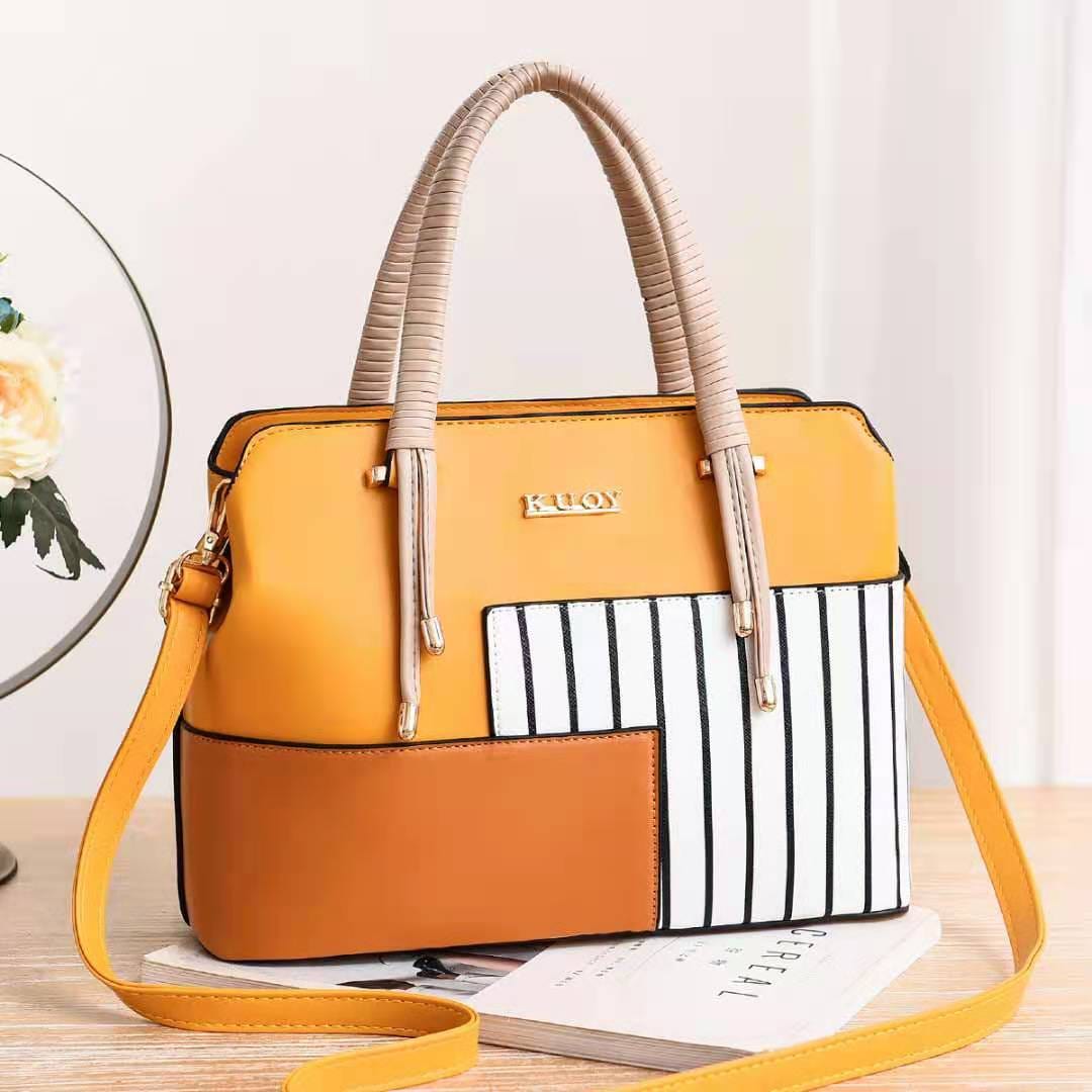 L / Yellow New stripe splicing design women hand bags handbags elegant commuting casual shoulder cross body bag wholesale custom