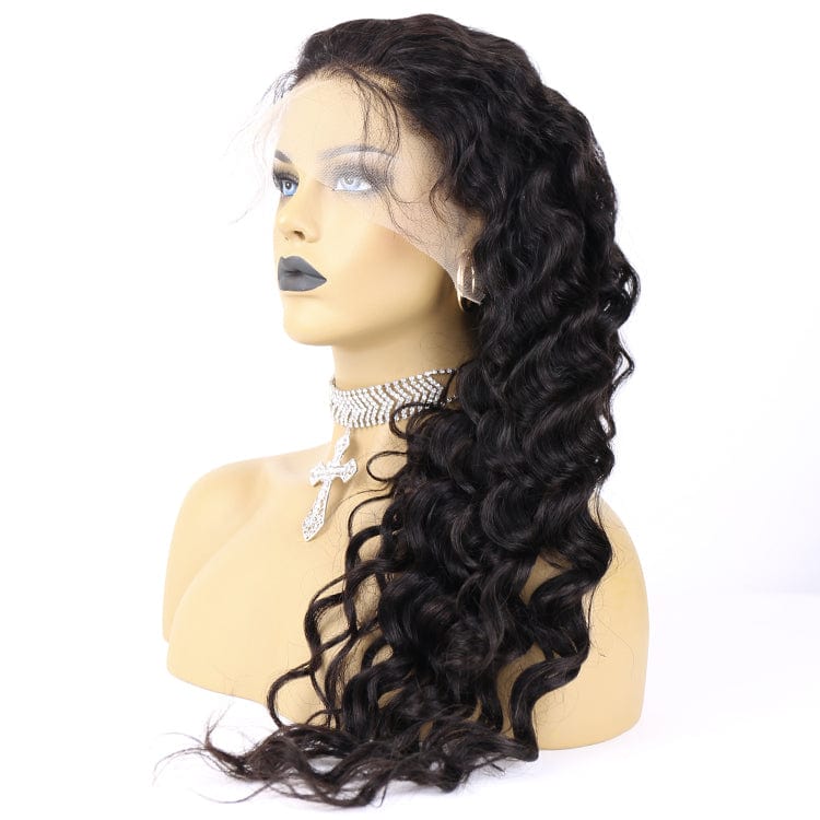 Lace Front Human Hair Full Ends Curly Peruvian Virgin Hair Preplucked Deep Curly 360 Frontal Wig For Black Women