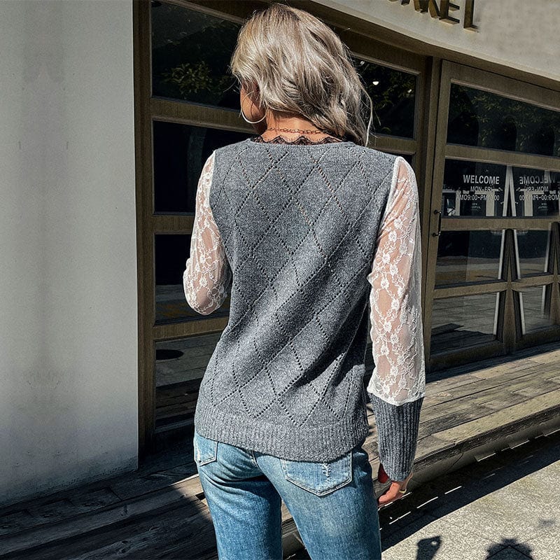 Lace Sweater Women Pullover Casual Half Turtleneck Long Sleeve Knit Sweater Female Jumpers Solid Basic Sweater