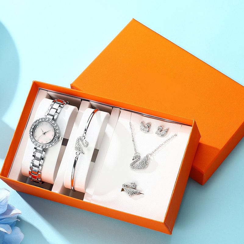 Ladies Bling Watch And Bracelet Necklace Set Woman Gift Iced Out Watch Set Rhinestone Bracelet Women Wrist Watch