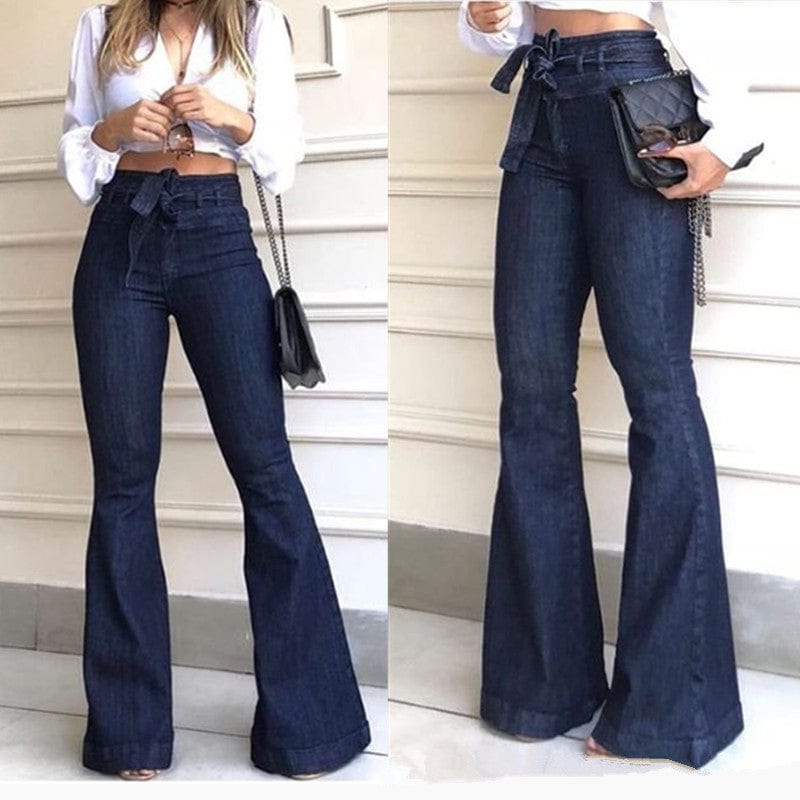 ladies High rise hip lift womens high waist wide leg raw denim trousers women pants baggy women's flared jeans