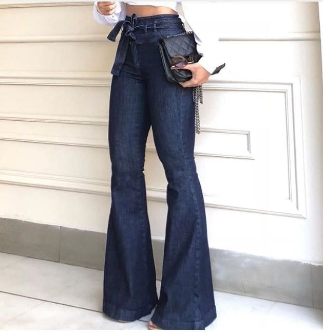 ladies High rise hip lift womens high waist wide leg raw denim trousers women pants baggy women's flared jeans