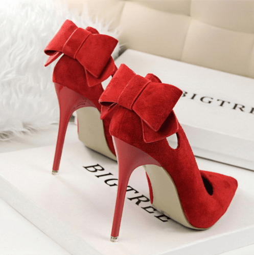 Latest Suede Women Office Shoes 10 CM High Heel Pointed Stilettos Shoes Trendy Bow Designer Women's Pumps