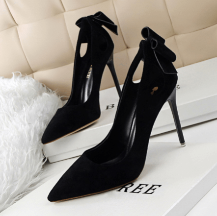 Latest Suede Women Office Shoes 10 CM High Heel Pointed Stilettos Shoes Trendy Bow Designer Women's Pumps