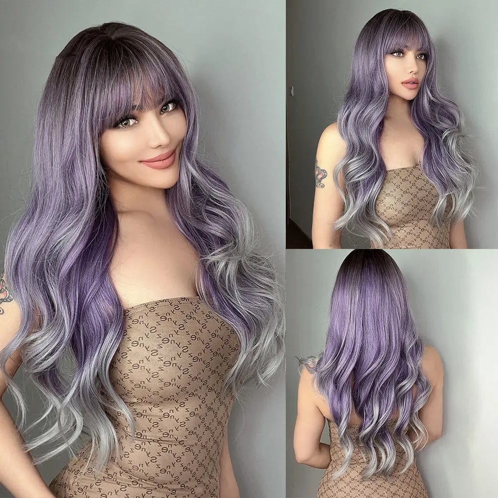 LC6163 Synthetic Wig Long Wavy Purple To Ash Wigs