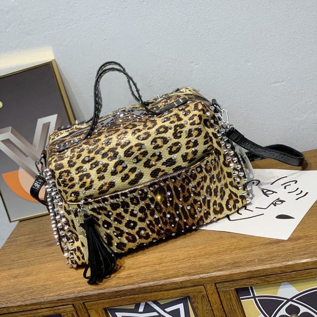 leopard hand bags for women purses and handbags luxury designer rivet rhinestone shoulder bag Large Capacity Travel shopper tote bag