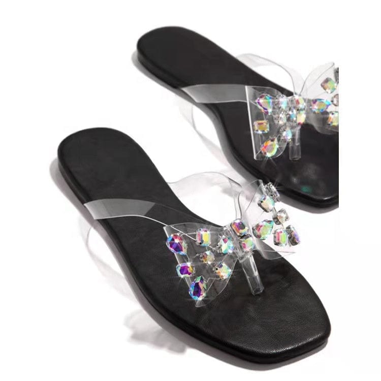 Leslides New Style Large Crystal Bow Jelly Thong Shoes Bling Flip-flops Outdoor Slides Slipper Beach Sandals for Women