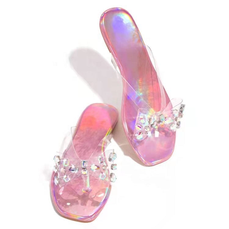 Leslides New Style Large Crystal Bow Jelly Thong Shoes Bling Flip-flops Outdoor Slides Slipper Beach Sandals for Women