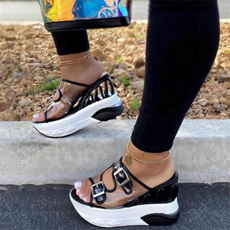 Leslides Wholesale Woman Wedge Shoes Casual Summer Platform Sandals Designer Women Black Slippers Sandals for Woman and Ladies